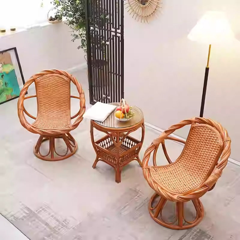 360° Rotating Rattan Chair & Coffee Table