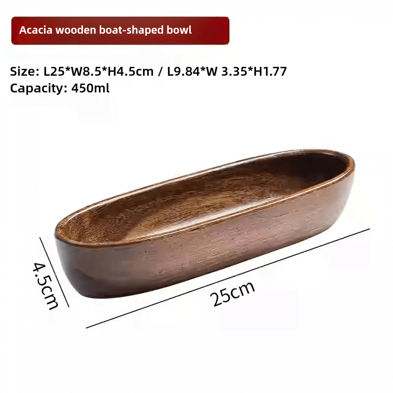 Acacia Wood Boat-Shaped Snack Nut Fruit Bowl