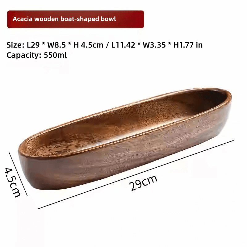 Acacia Wood Boat-Shaped Snack Nut Fruit Bowl