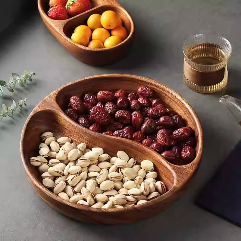 Wooden Fruit and Nut Snacks Divided Plate