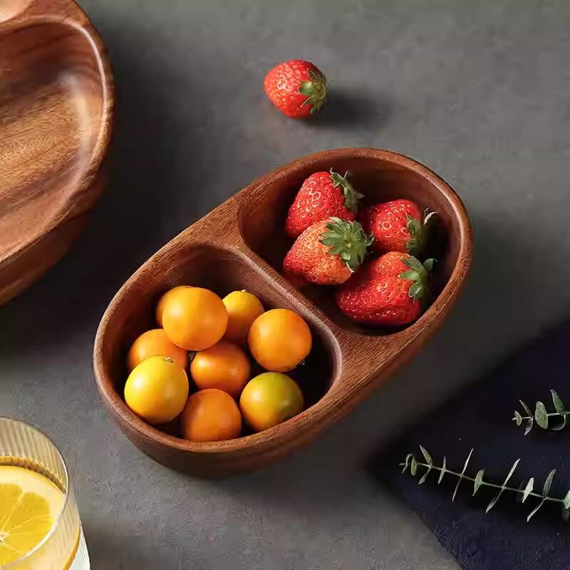 Wooden Fruit and Nut Snacks Divided Plate