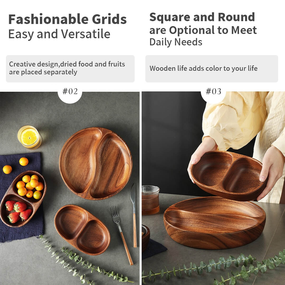 Wooden Fruit and Nut Snacks Divided Plate