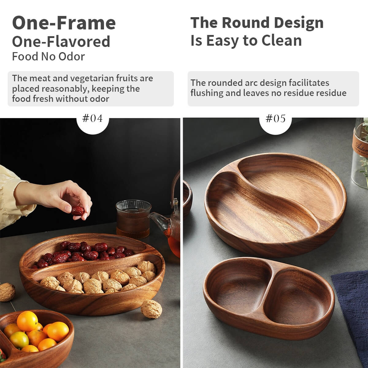 Wooden Fruit and Nut Snacks Divided Plate