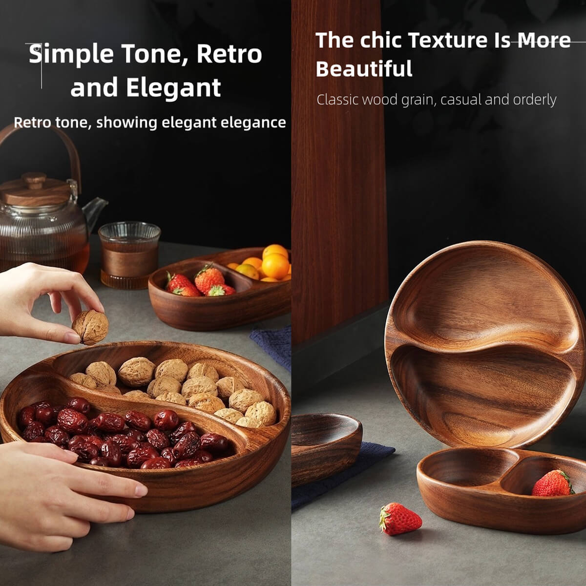 Wooden Fruit and Nut Snacks Divided Plate