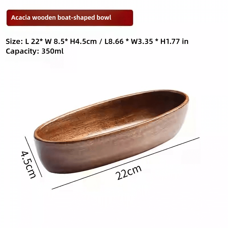 Acacia Wood Boat-Shaped Snack Nut Fruit Bowl