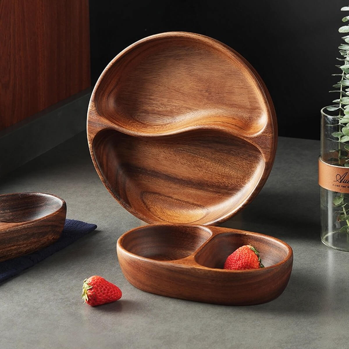 Wooden Fruit and Nut Snacks Divided Plate