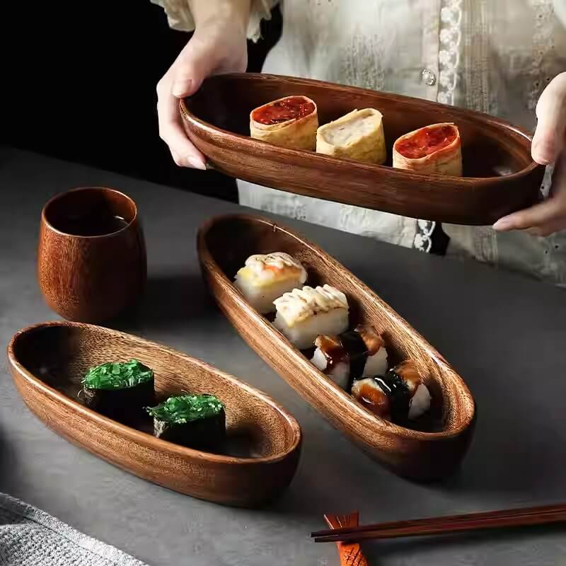 Acacia Wood Boat-Shaped Snack Nut Fruit Bowl