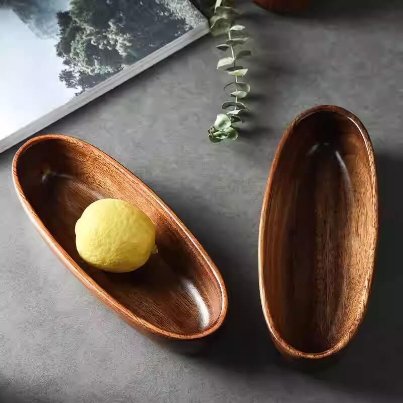 Acacia Wood Boat-Shaped Snack Nut Fruit Bowl