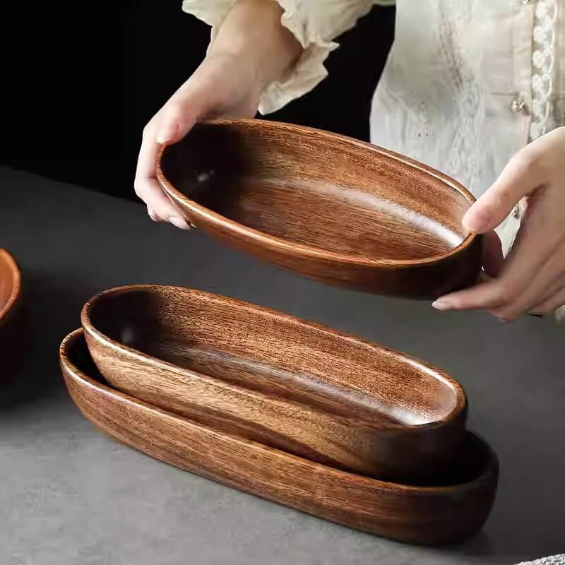 Acacia Wood Boat-Shaped Snack Nut Fruit Bowl