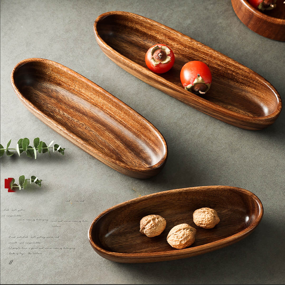 Acacia Wood Boat-Shaped Snack Nut Fruit Bowl
