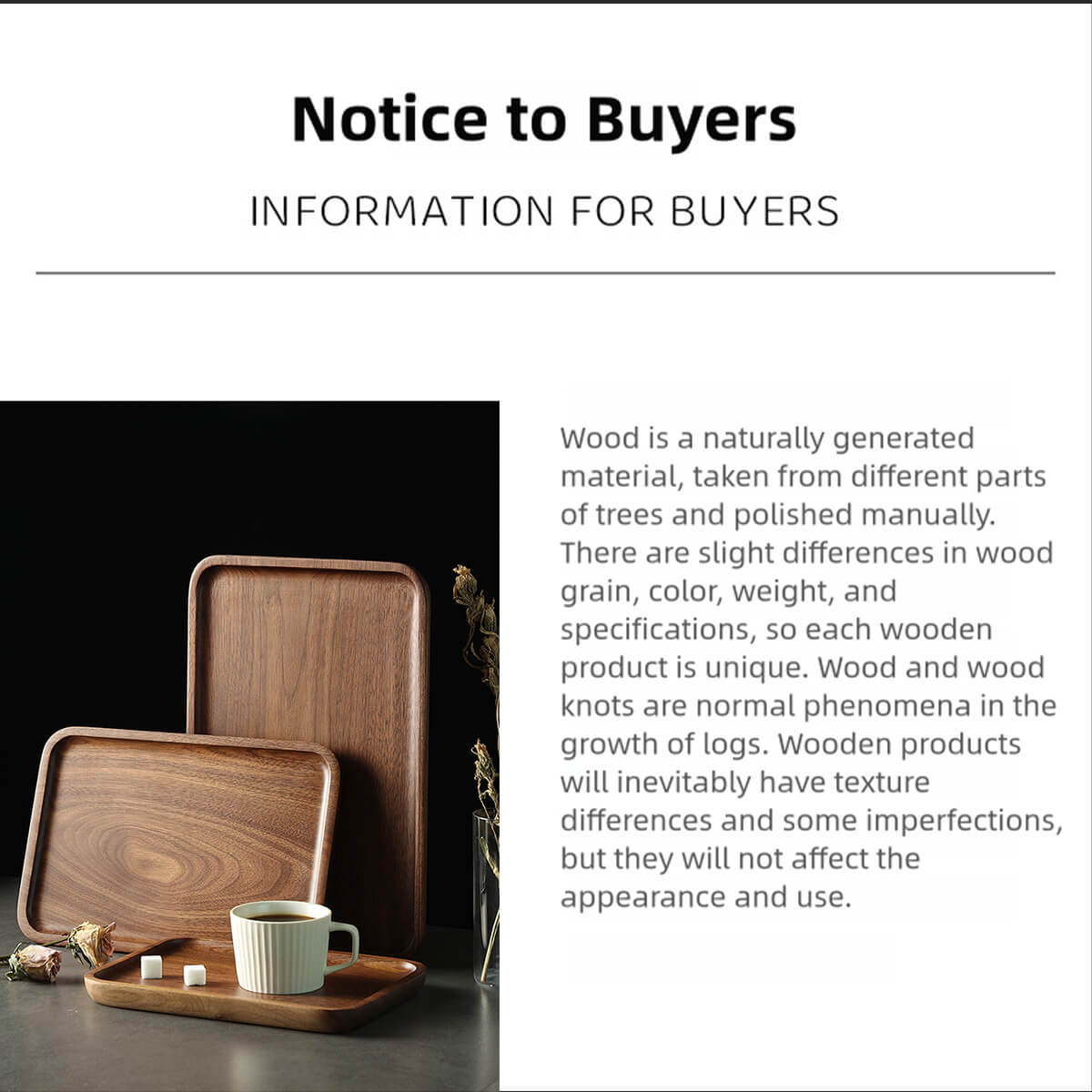 Solid Wood Rectangular Tray