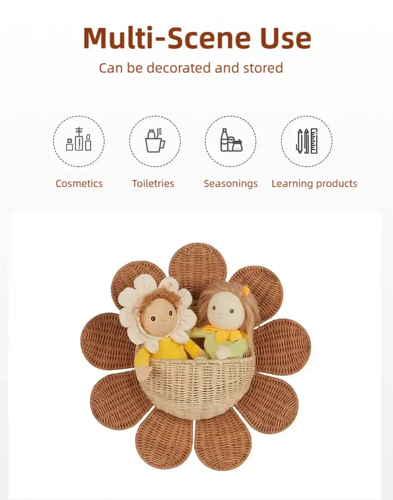 Woven Wall Hanging Basket for Kids Room Sunflower Shape
