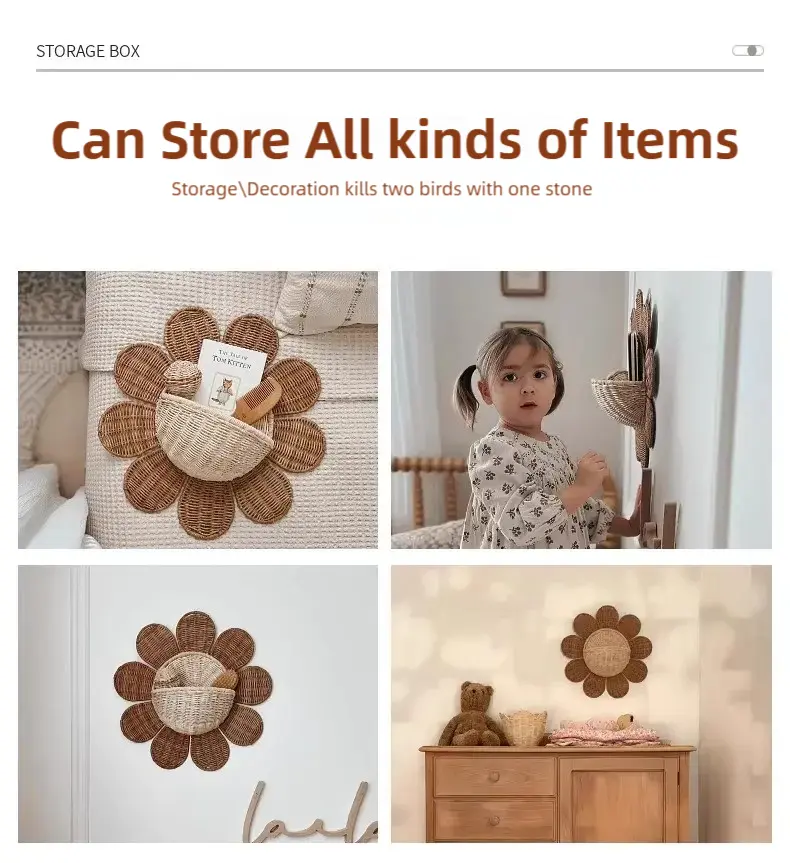 Woven Wall Hanging Basket for Kids Room Sunflower Shape