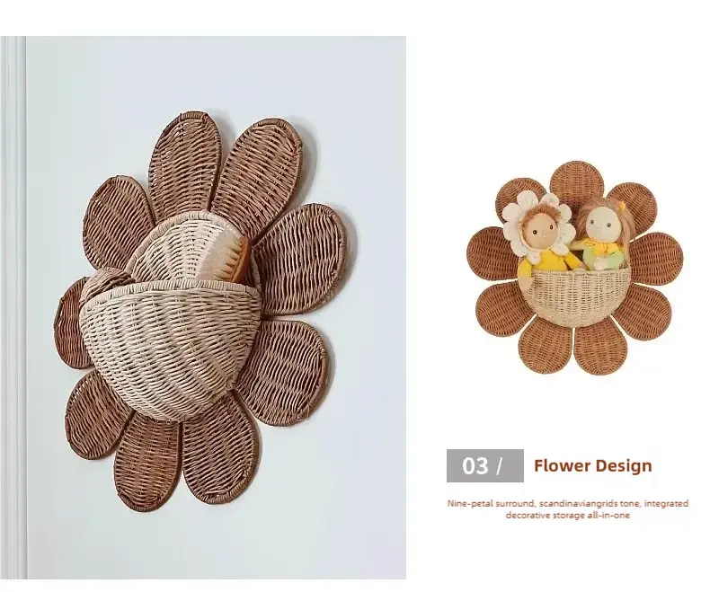 Woven Wall Hanging Basket for Kids Room Sunflower Shape
