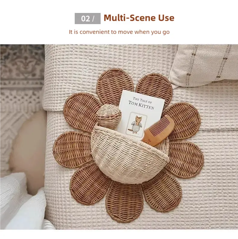 Woven Wall Hanging Basket for Kids Room Sunflower Shape