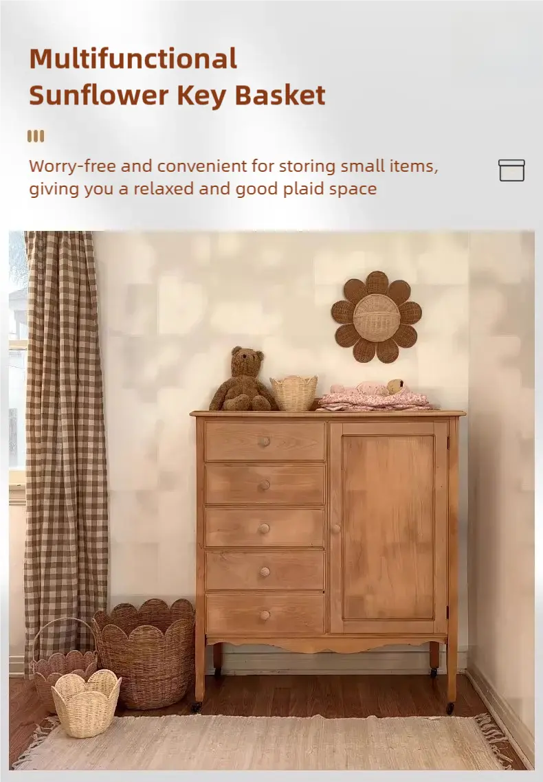Woven Wall Hanging Basket for Kids Room Sunflower Shape