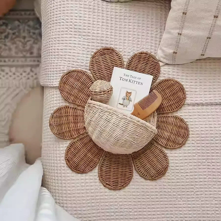 Woven Wall Hanging Basket for Kids Room Sunflower Shape