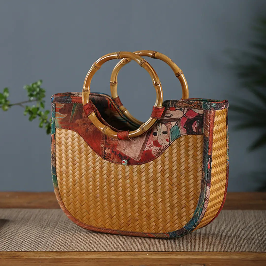 Satin Printed Bamboo Handbag