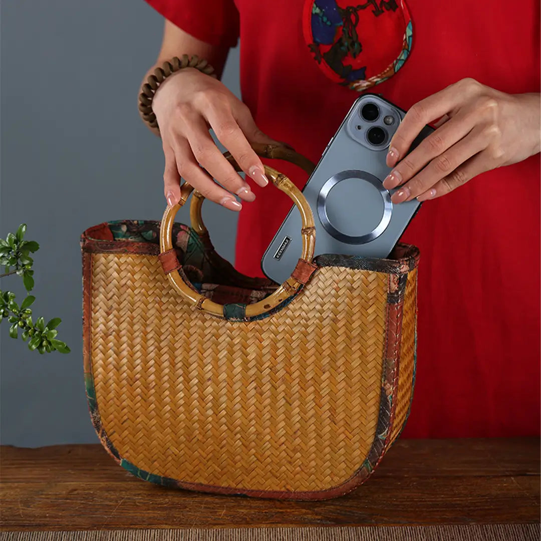 Satin Printed Bamboo Handbag