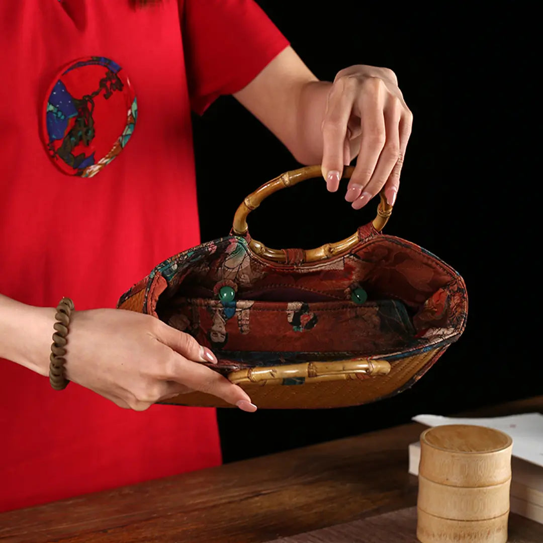 Satin Printed Bamboo Handbag