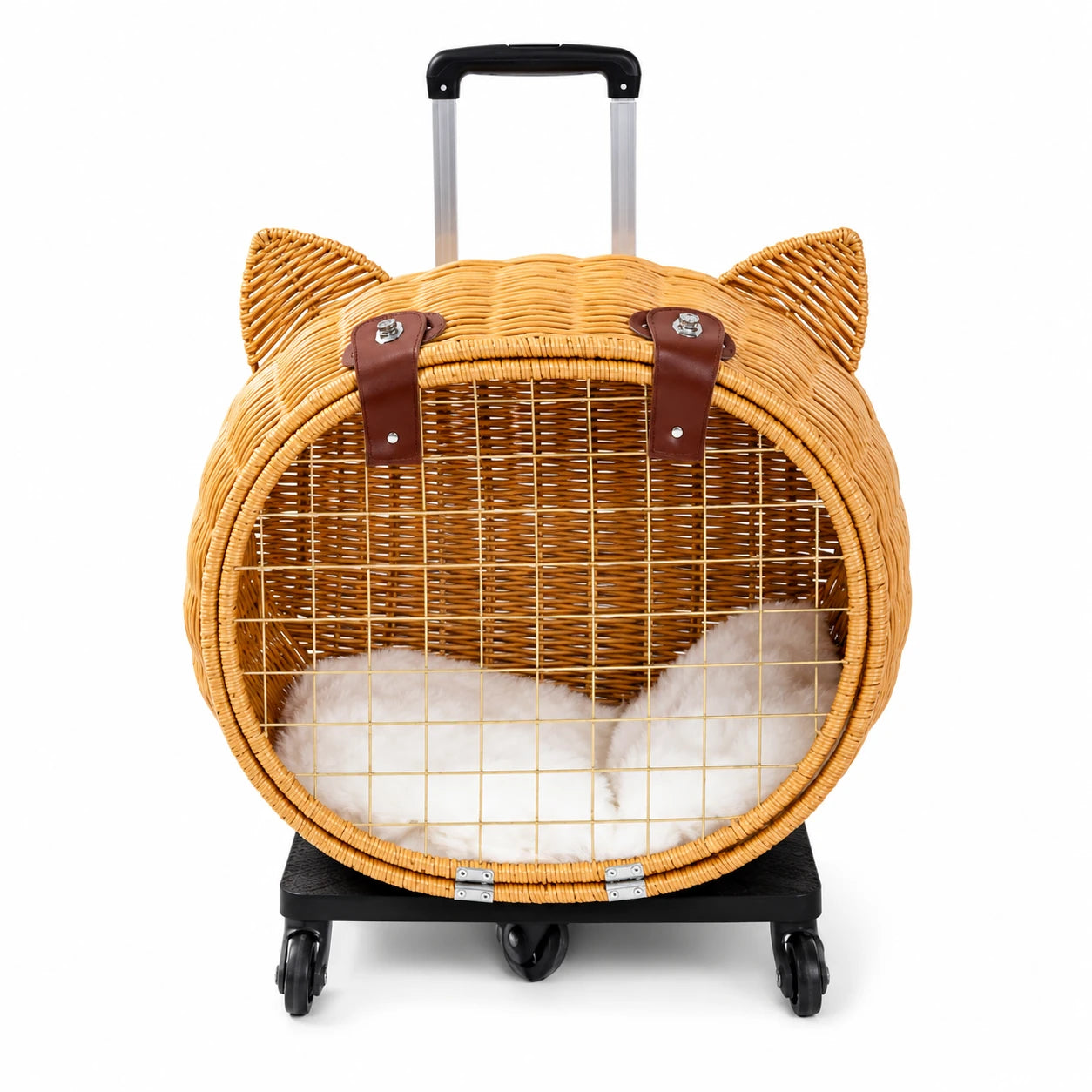 NienBam Rova Roll | Wicker Rolling Cat Carrier with Cushion