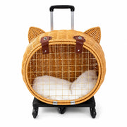 NienBam Rova Roll | Wicker Rolling Cat Carrier with Cushion