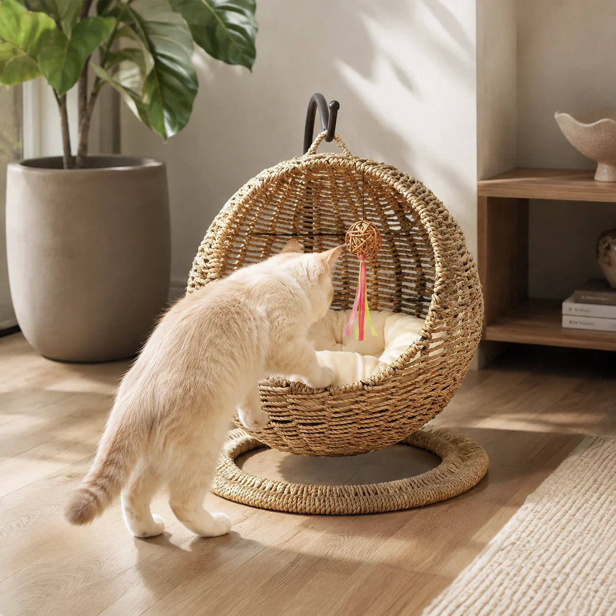 NienBam Sora Orbit | Hanging Seagrass Cat Bed with Stand