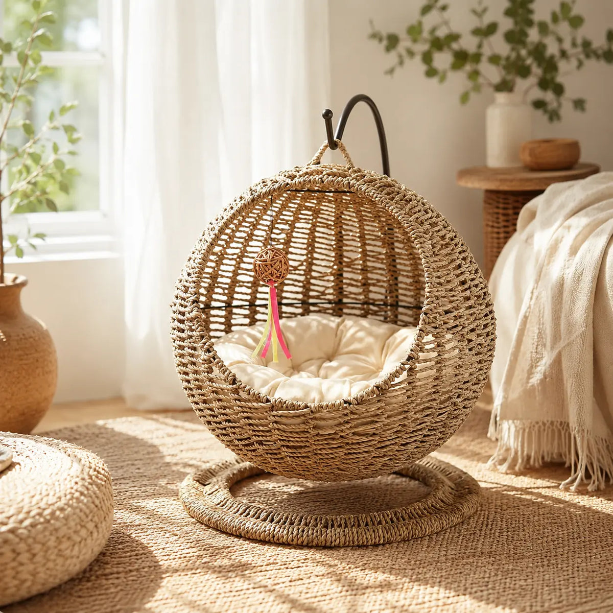 NienBam Sora Orbit | Hanging Seagrass Cat Bed with Stand
