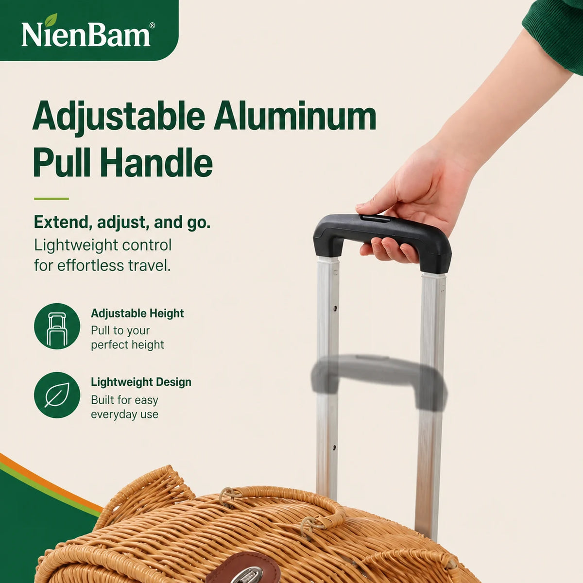 NienBam Rova Roll | Wicker Rolling Cat Carrier with Cushion