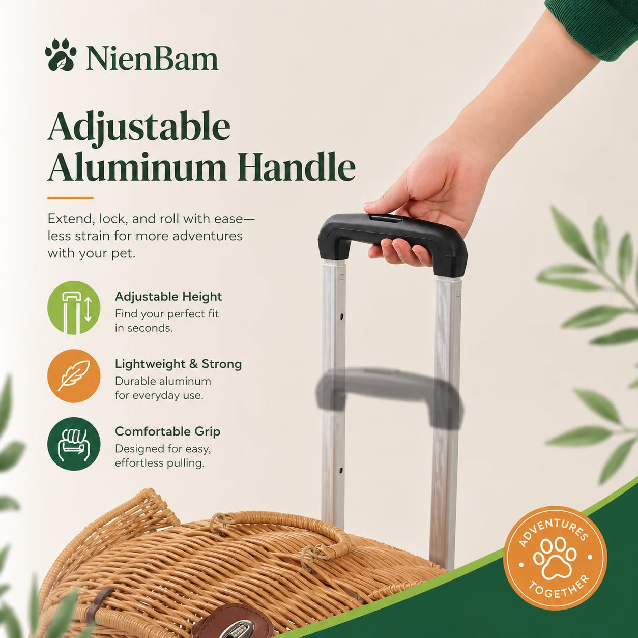 NienBam Rova Roll | Wicker Rolling Cat Carrier with Cushion