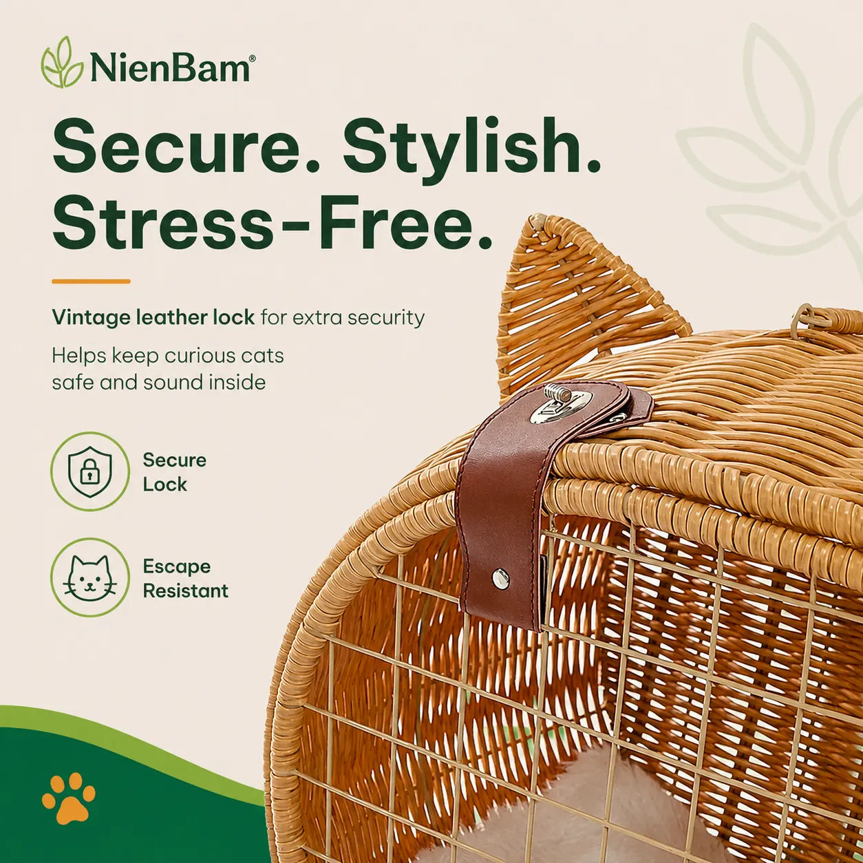 NienBam Rova Roll | Wicker Rolling Cat Carrier with Cushion