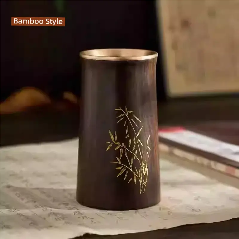 Luxury Red Sandalwood & Brass Pen Caddy - Retro Chinese Art Study Ornament | Premium Stationery Gift