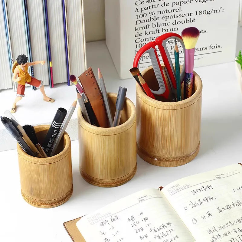 Bamboo Desk Organizer Pen Holder - Multi-Use for School Office Supplies & Makeup Storage | Gift Idea