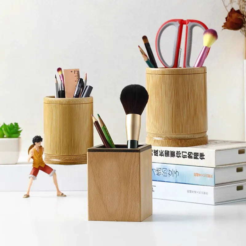 Bamboo Desk Organizer Pen Holder - Multi-Use for School Office Supplies & Makeup Storage | Gift Idea