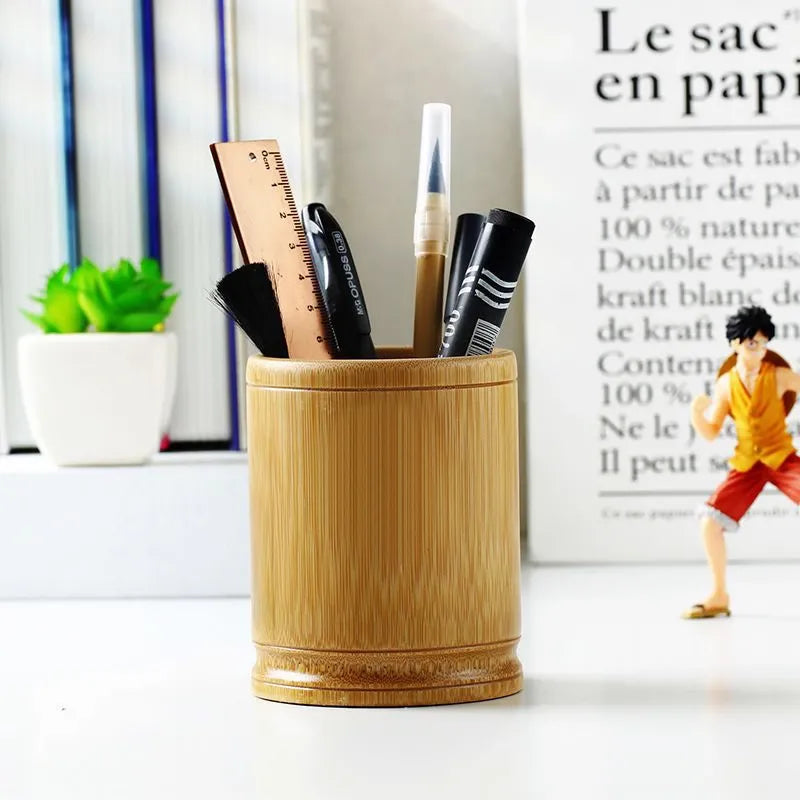 Bamboo Desk Organizer Pen Holder - Multi-Use for School Office Supplies & Makeup Storage | Gift Idea