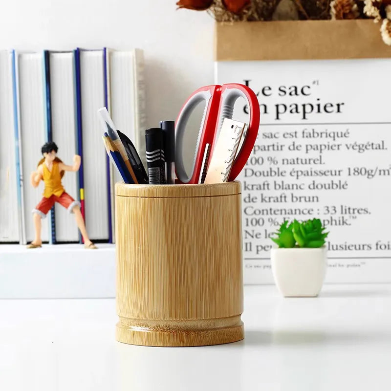 Bamboo Desk Organizer Pen Holder - Multi-Use for School Office Supplies & Makeup Storage | Gift Idea