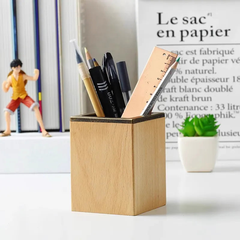 Bamboo Desk Organizer Pen Holder - Multi-Use for School Office Supplies & Makeup Storage | Gift Idea