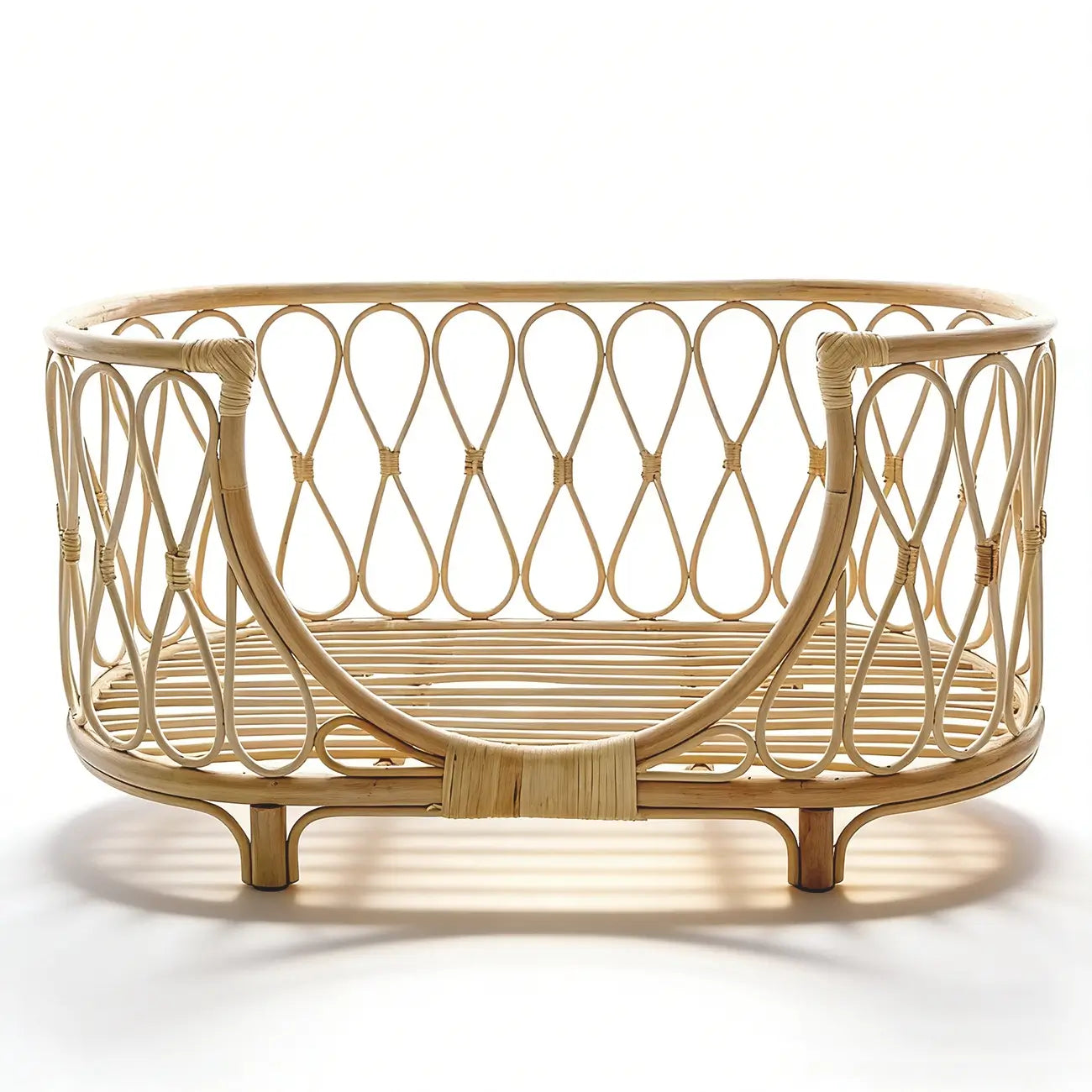 Boho Rattan Pet Bed  Cradle-Style for Small to Medium Dogs & Cats with Removable Cushion