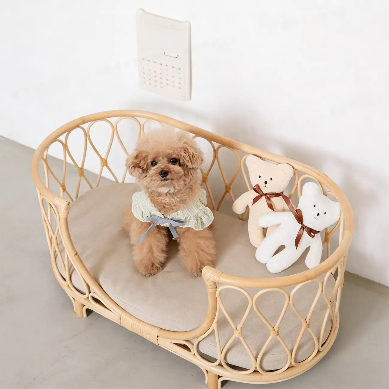 Boho Rattan Pet Bed  Cradle-Style for Small to Medium Dogs & Cats with Removable Cushion