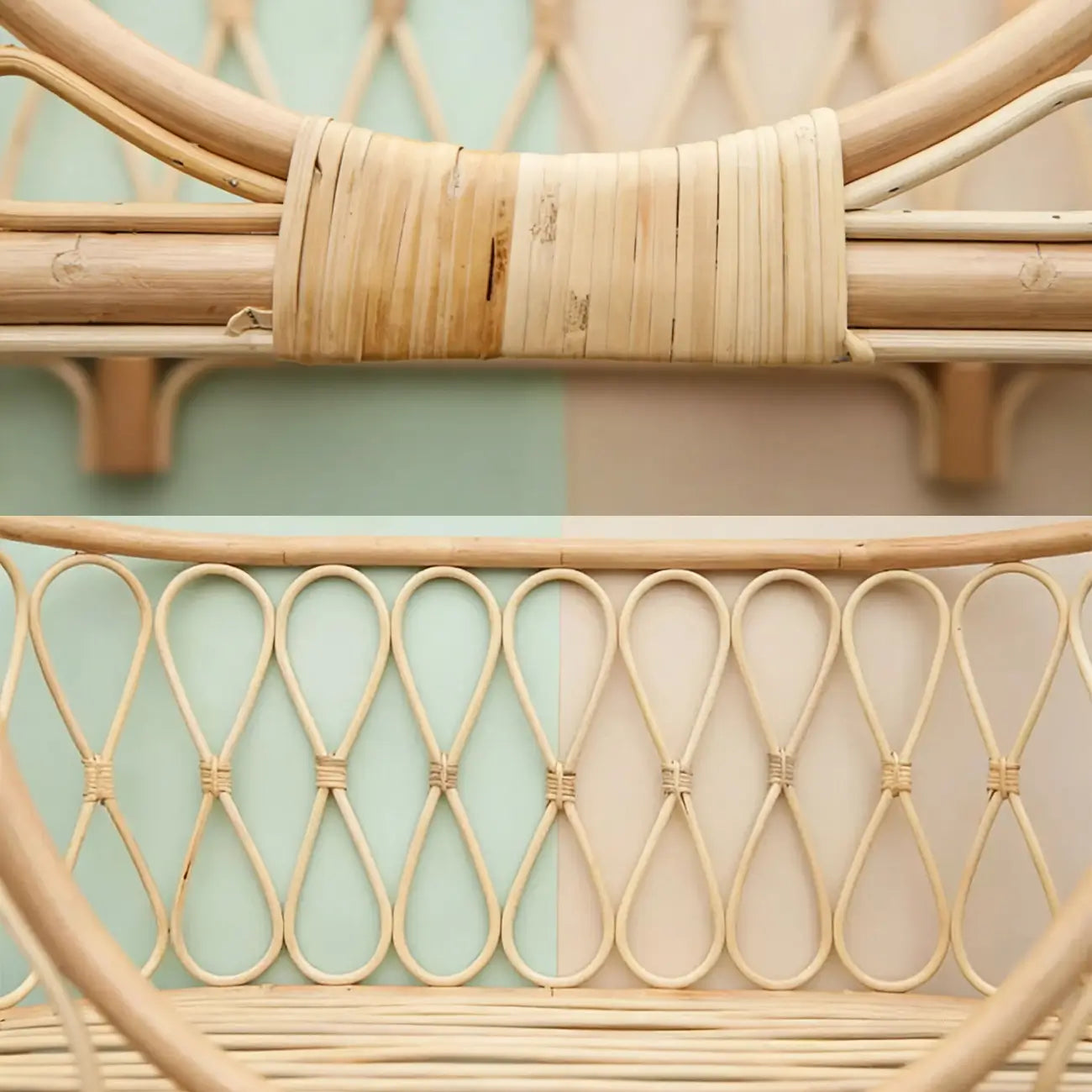 Boho Rattan Pet Bed  Cradle-Style for Small to Medium Dogs & Cats with Removable Cushion