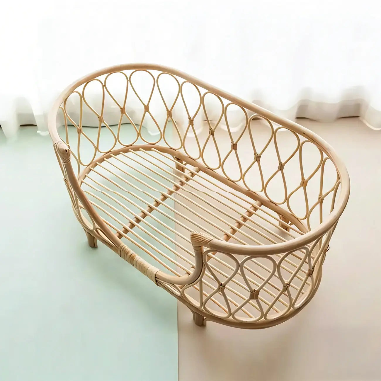 Boho Rattan Pet Bed  Cradle-Style for Small to Medium Dogs & Cats with Removable Cushion