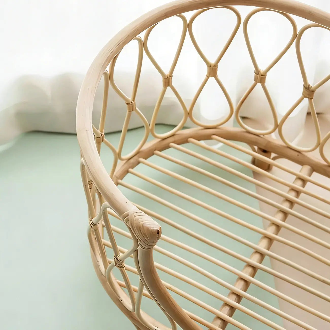 Boho Rattan Pet Bed  Cradle-Style for Small to Medium Dogs & Cats with Removable Cushion