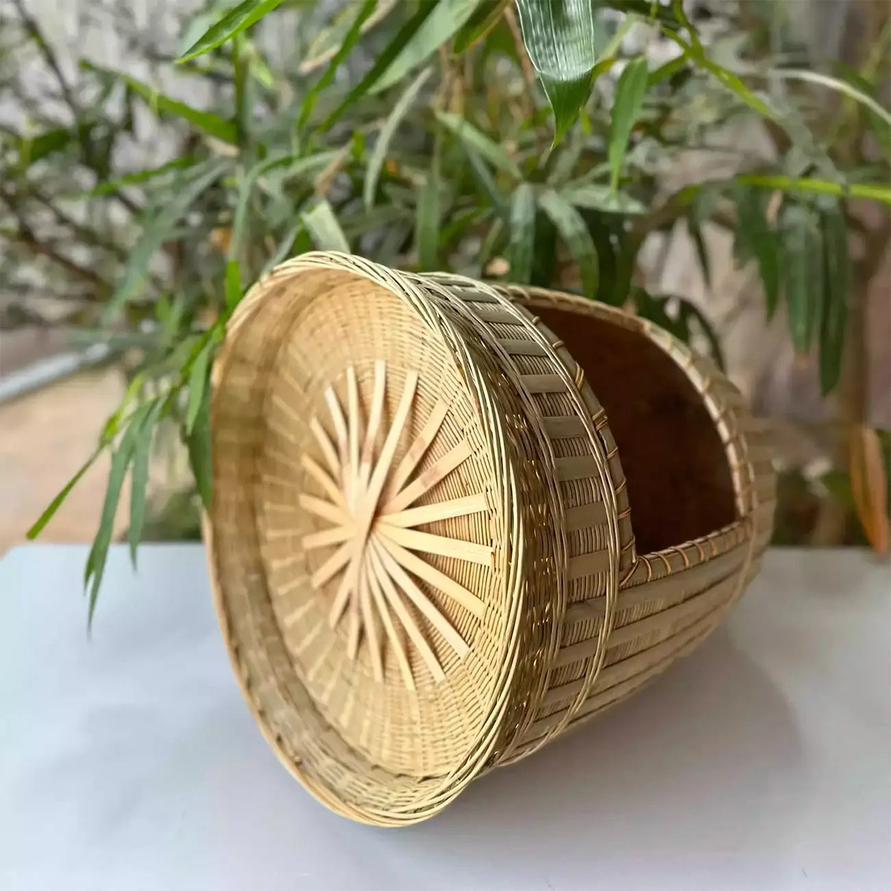 Handmade Bamboo Cat Bed  Enclosed All-Season Pet House with Cushion