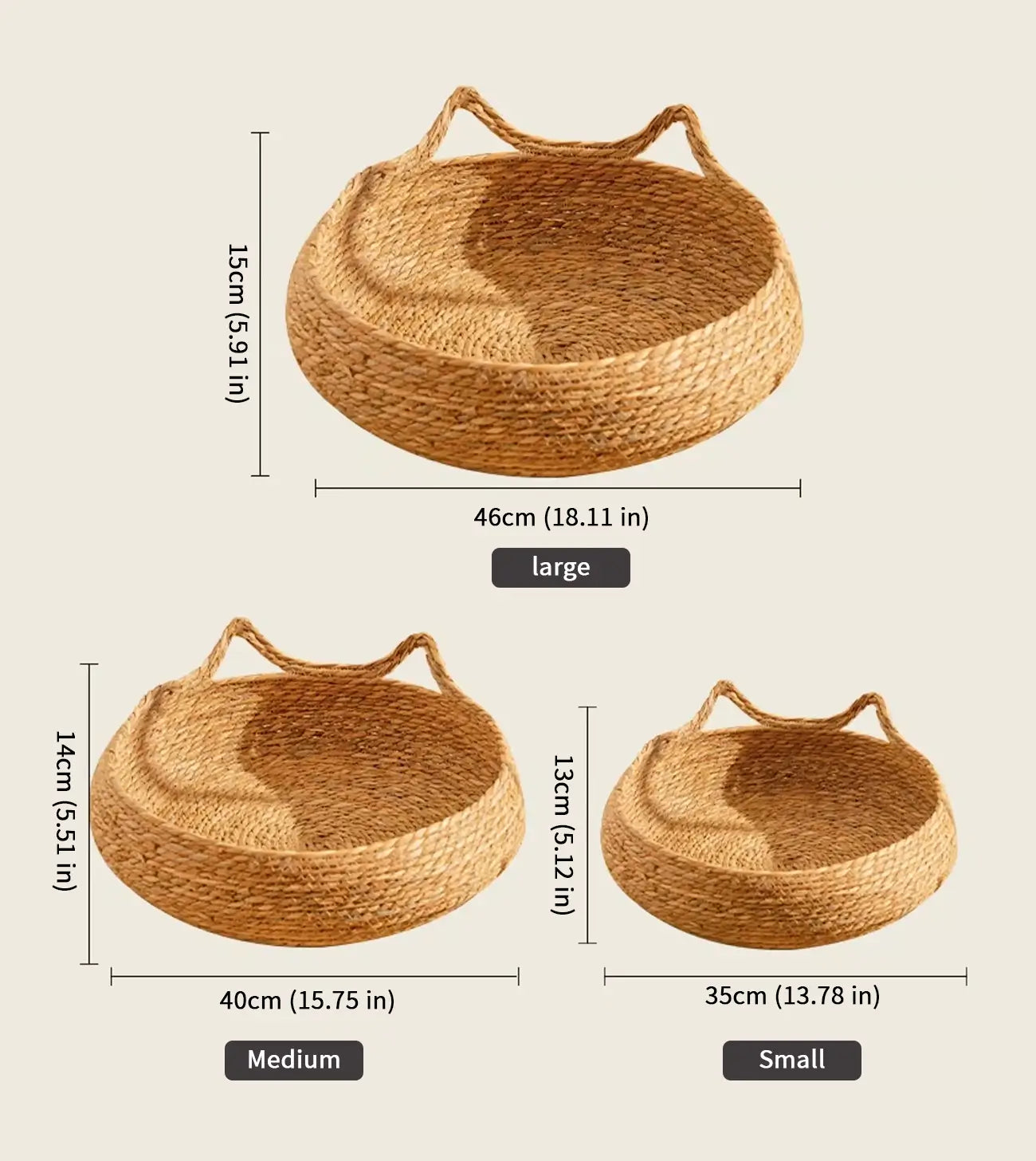 NienBam Handmade Rattan Cat Bed with Ears Cozy Washable Pet Nest