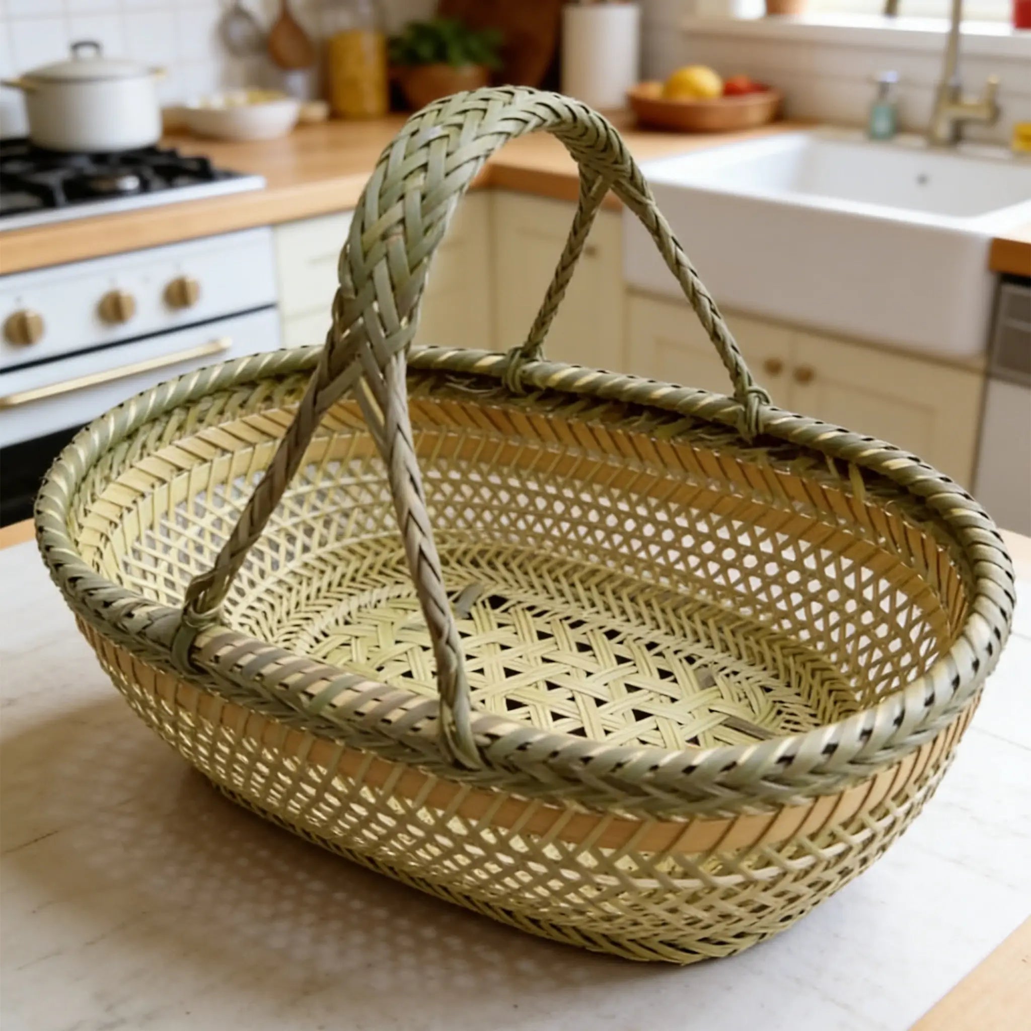 Bamboo Market Basket | Versatile Eco-Friendly Storage Tote for Kitchen & Picnics