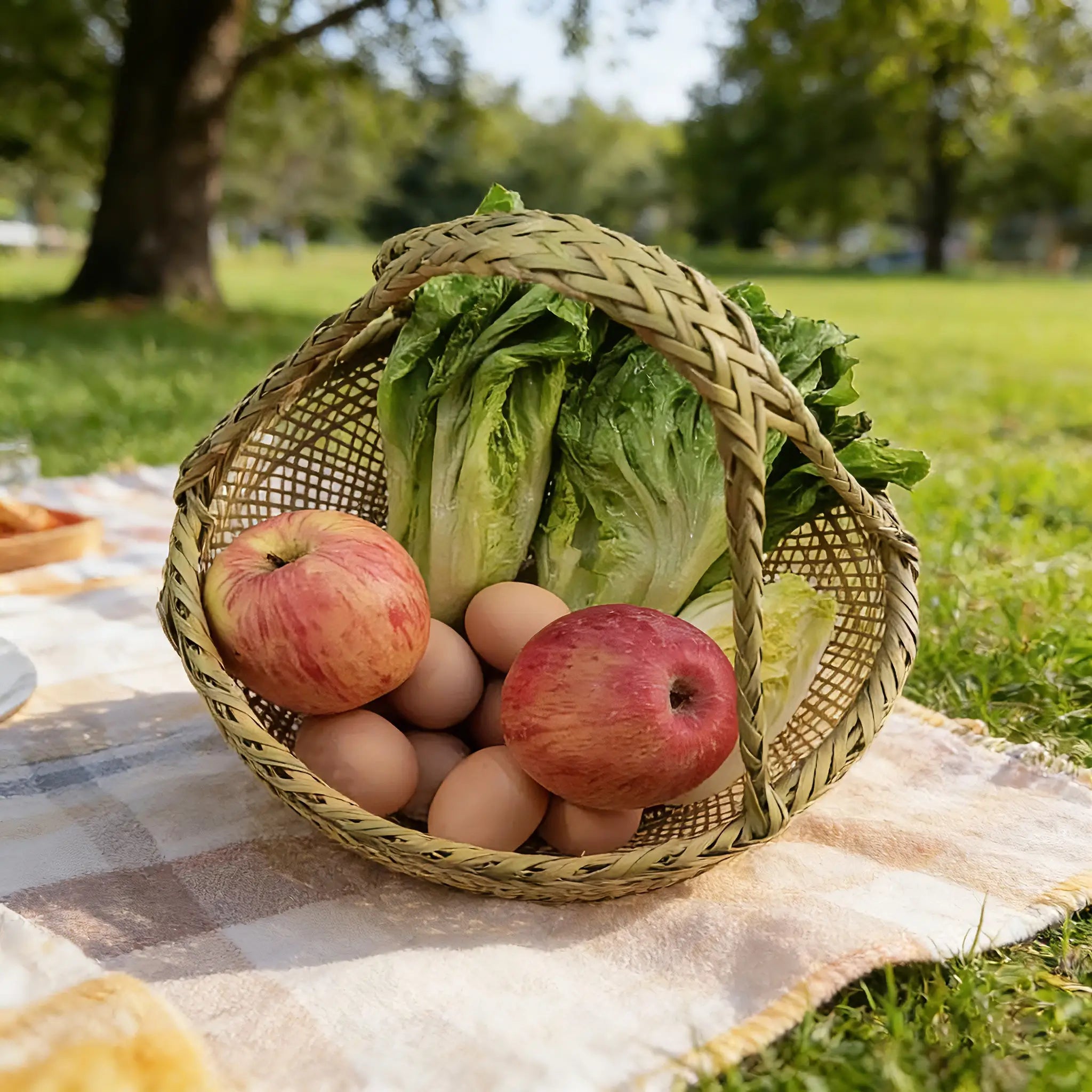 Bamboo Market Basket | Versatile Eco-Friendly Storage Tote for Kitchen & Picnics
