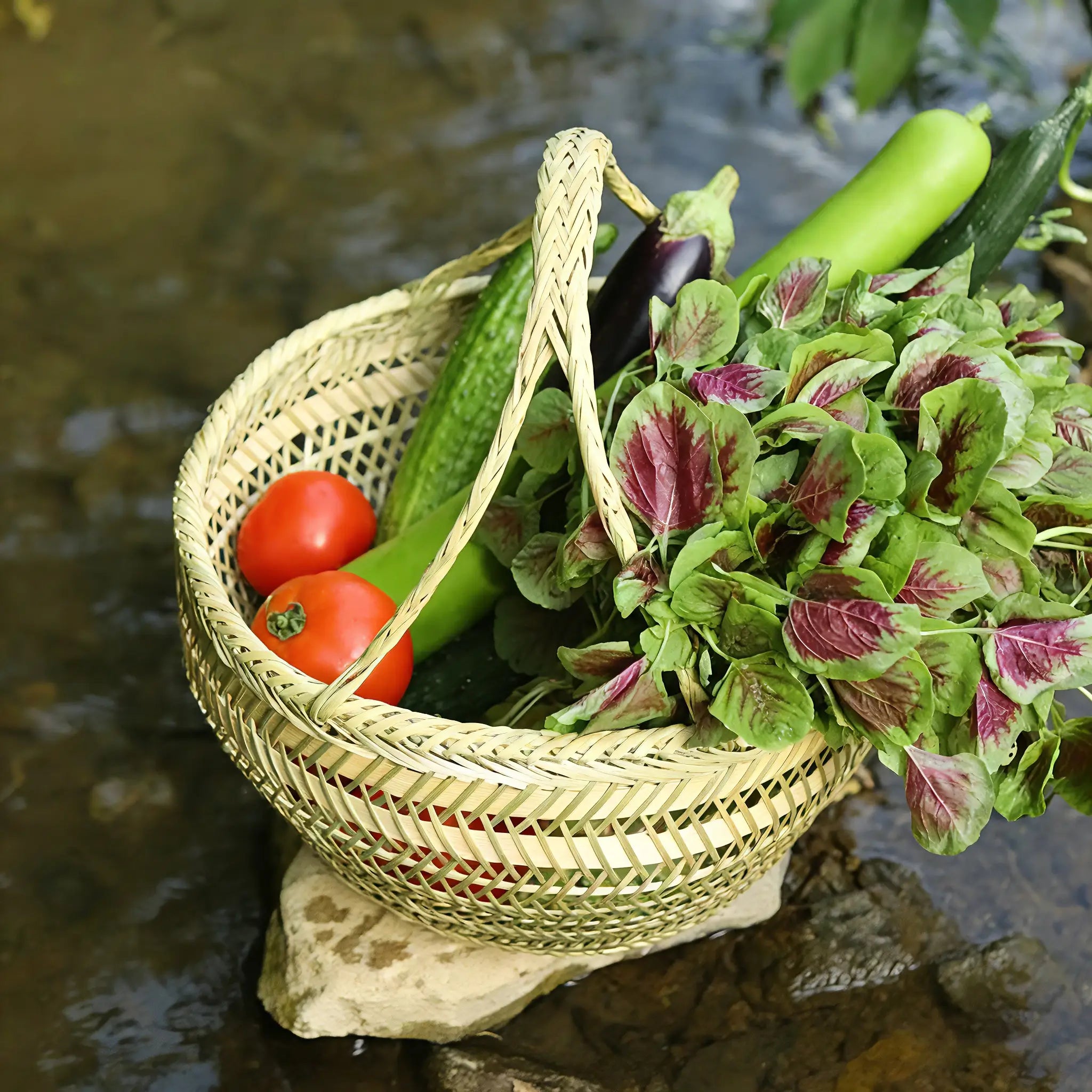 Bamboo Market Basket | Versatile Eco-Friendly Storage Tote for Kitchen & Picnics