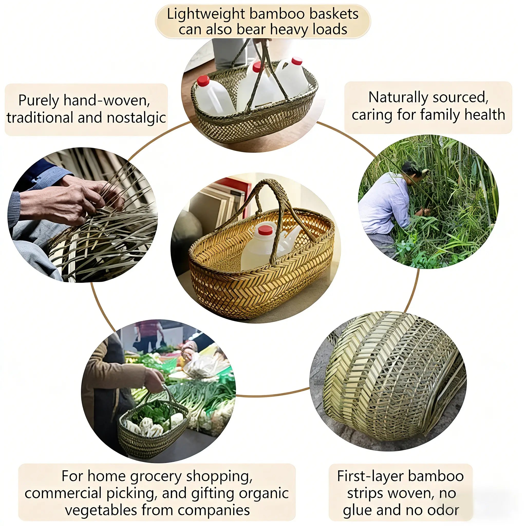 Bamboo Market Basket | Versatile Eco-Friendly Storage Tote for Kitchen & Picnics