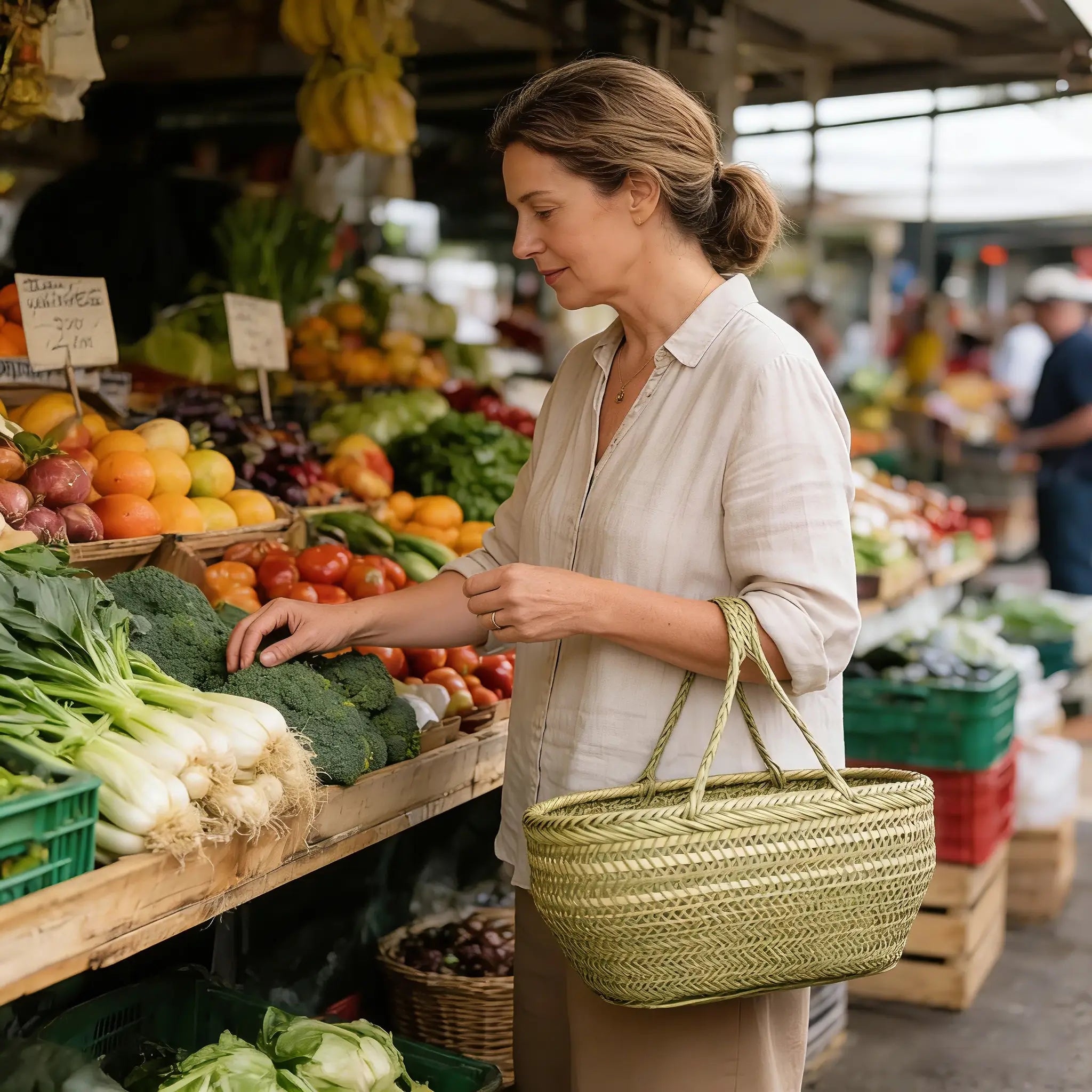 Bamboo Market Basket | Versatile Eco-Friendly Storage Tote for Kitchen & Picnics