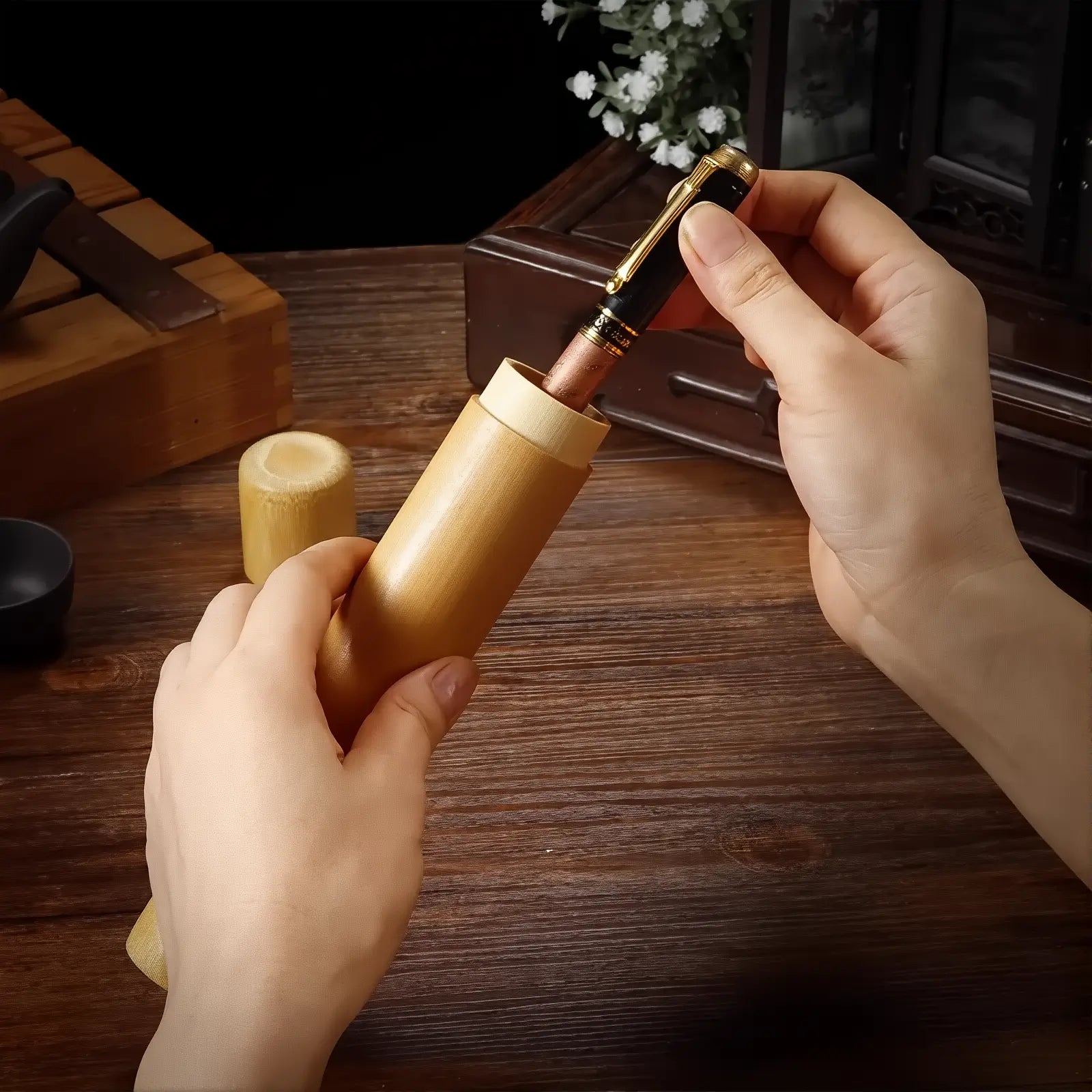 Natural Bamboo Multi-Function Portable Case: For Stationery, Brushes & Artwork